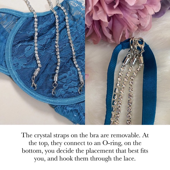 3 Pcs Blue Crystal Bra Panties Garter Lingerie Set - Picture 10 of 12